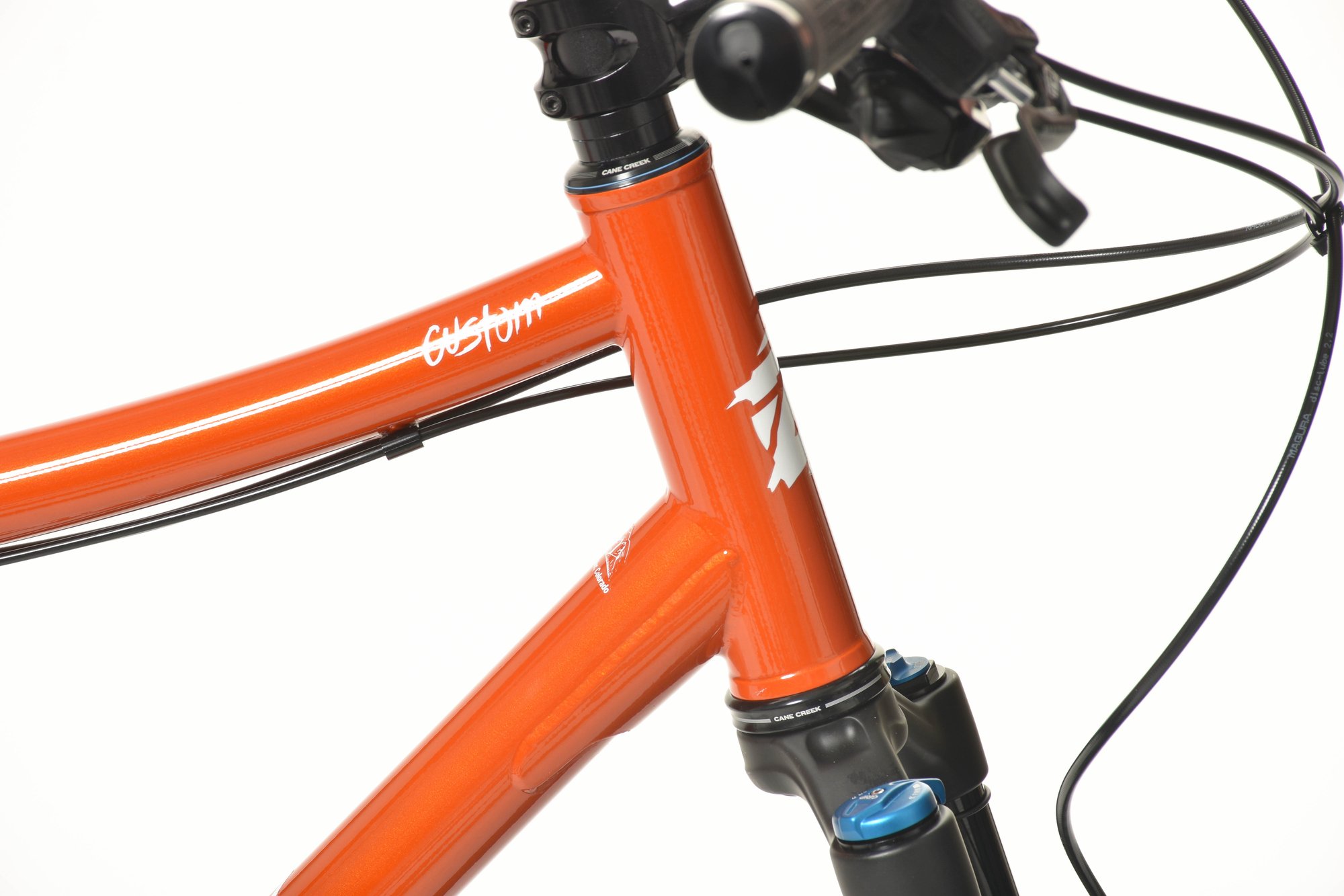 Steel mountain bike headtube orange